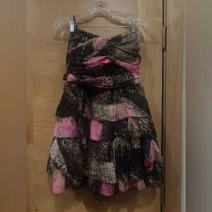 Diane Von Furstenberg Strapless Black & Pink Tiered Dress